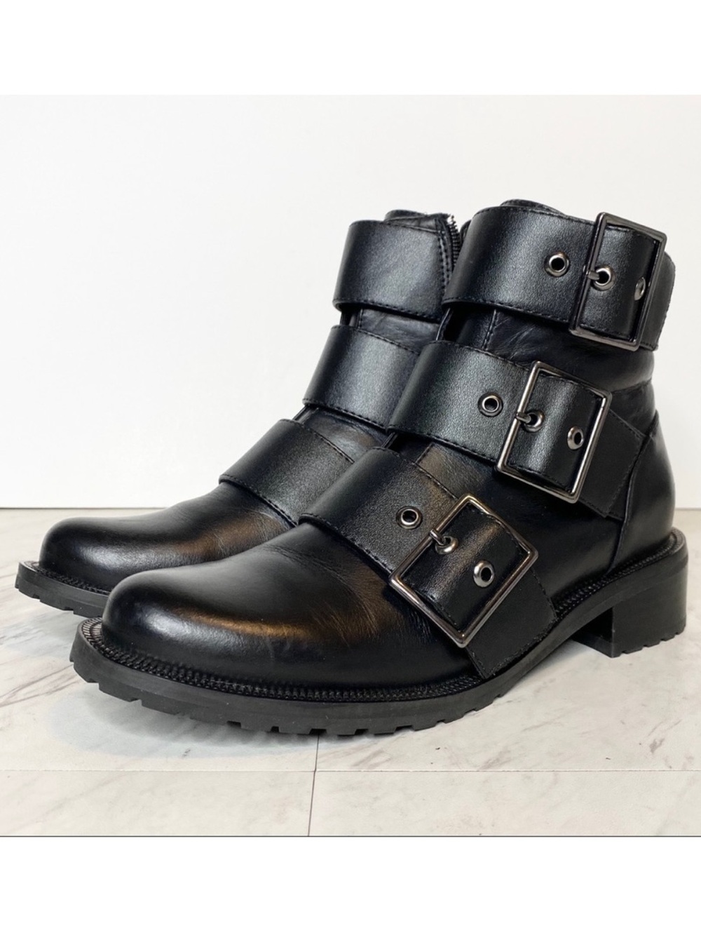 Blondo Camila Buckle Black Leather Biker Moto Boot 6M